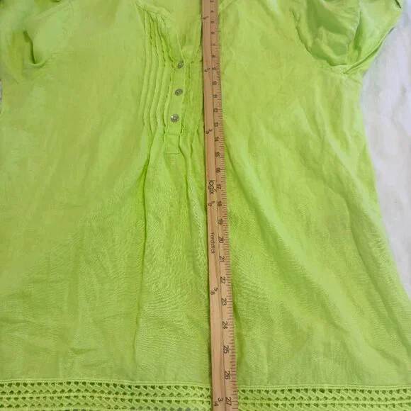 Rafaella Womens 100% Linen L Lime Green Lagenlook V-Neck Tunic Top Beach Summer - Picture 8 of 9